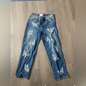 Butterfly printed striaght leg jean